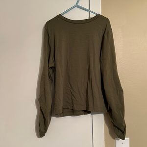Girls olive green scrunch sleeve shirt